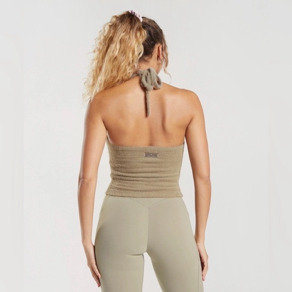 Gymshark Whitney Simmons Taupe Fuzzy Halter Tank Top Size Small - Picture 2 of 8